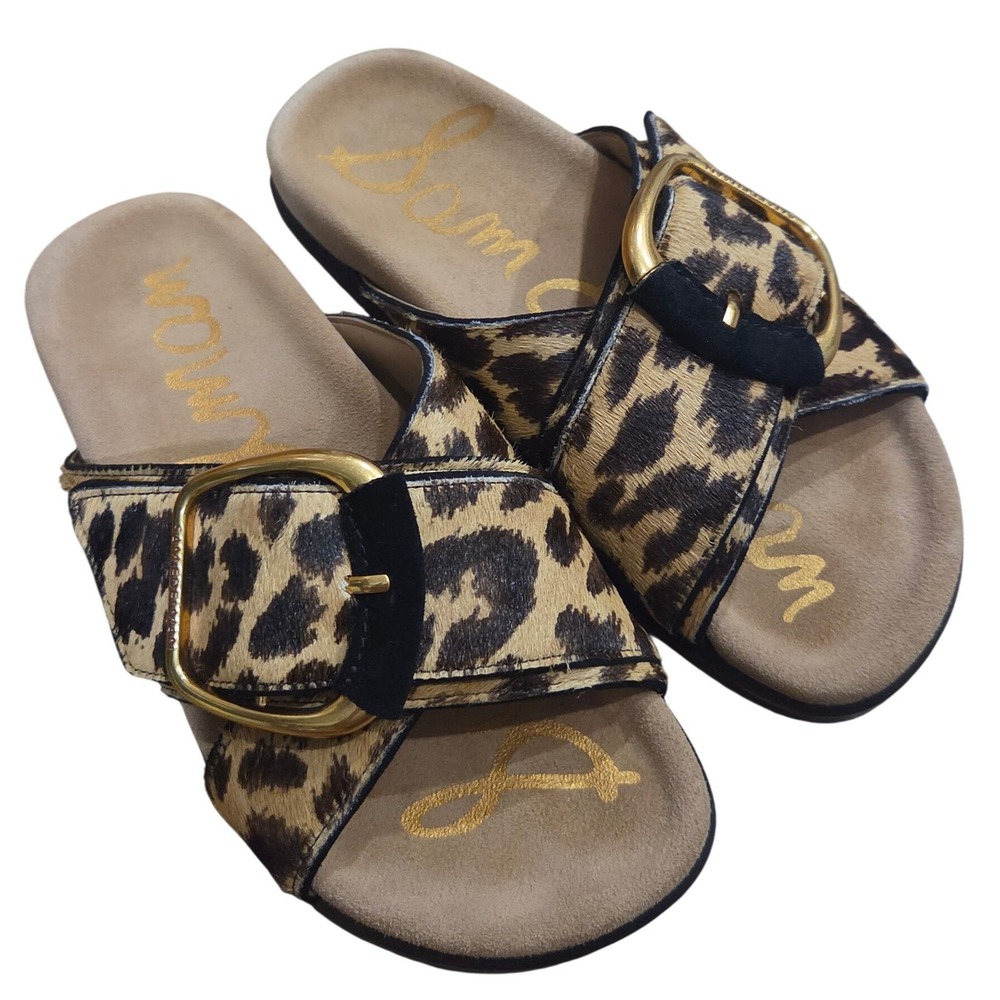 Sam Edelman Darla Leopard Print Buckle Slide Sandals 7 Boho Chunky Footbed